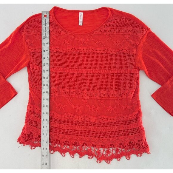 Xhilaration Women's Lace Orange/Red Lace Front Blouse Size M Boho Preppy - Picture 9 of 10